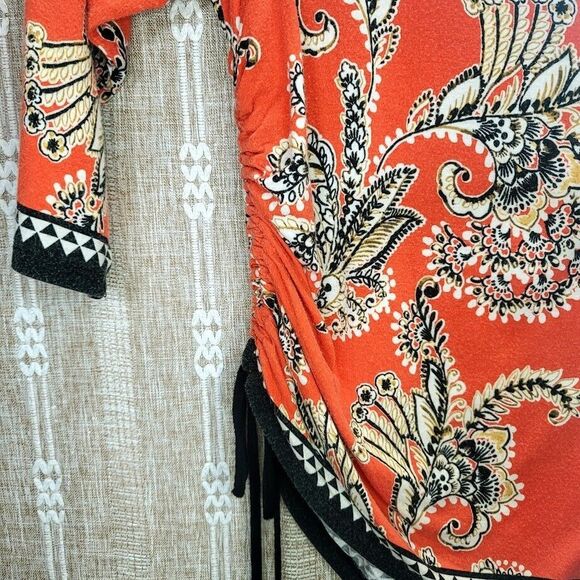 Ruby Rd. Orange/Black Print Top w Beaded Neckline -1X - Picture 4 of 14